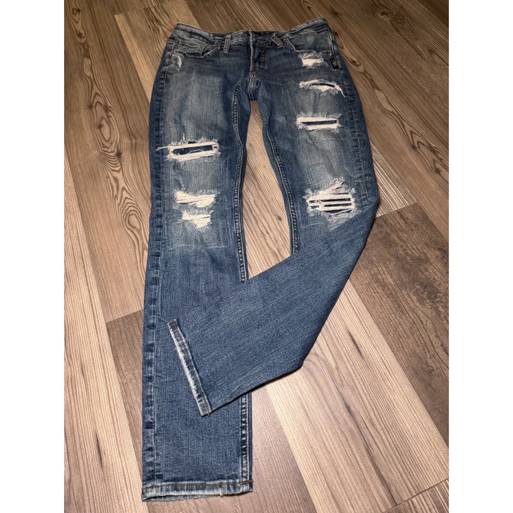 Silver Jeans Co woman’s boyfriend Distressed Ripped Blue Jeans L27101SJL365 W28